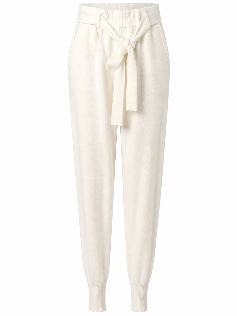 Zara Cream High-Waist Tie-Belt Knit Pants